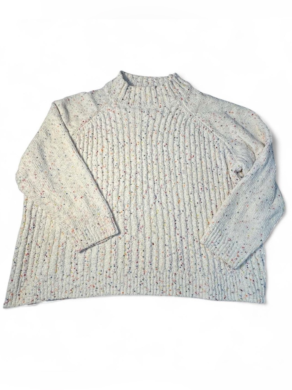 Confetti Sweater Cream Speckled Ribbed Mock Neck 3X CabinCore Cottagecore Cozy